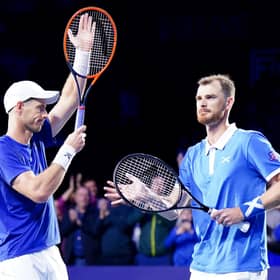 Scotland's Andy Murray and Jamie Murray celebrate after winning their match against England's Dan Evans and Neal Skupski during day two of Schroders Battle of the Brits at P&J Live, Aberdeen. Picture date: Thursday December 22, 2022.