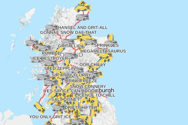 The Trunk Road Gritter Tracker shows the large amount of gritters on the go in Scotland following the snow fall (Photo: Traffic Scotland).