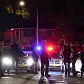 New South Wales police gather outside the Christ the Good Shepherd Church in Sydney's western suburb of Wakeley (Photo by DAVID GRAY / AFP)