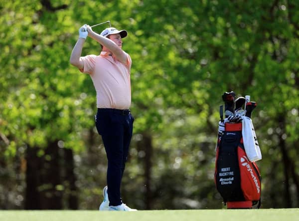 Bob MacIntyre  plays a shot on the 11th hole during a practice round prior to the Masters at Augusta National Golf Club. Picture: David Cannon/Getty Images.