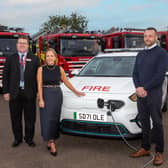 Scott Roberts, national fleet manager for Scottish Fire and Rescue Service; Caryn Gibson, economics partnership manager, Dundee & Angus College; Steven Swinley, head of curriculum and quality for engineering at Dundee & Angus College.