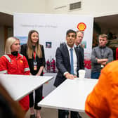 Rishi Sunak visits the Shell St Fergus Gas Plant in Peterhead on Monday to announce funding for the Acorn carbon capture project and 100 new licences for oil and gas exploration (Picture: Euan Duff/WPA pool/Getty Images)