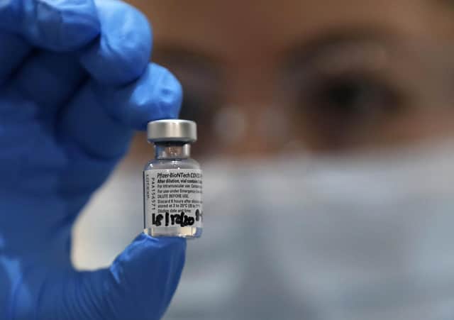 A nurse holds a phial of the Pfizer-BioNTech COVID-19 vaccine. Picture: Frank Augstein - Pool / Getty Images