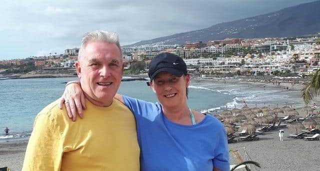 David Nowell and partner Karen in Tenerife before they were confined to apartment due to coronavirus.