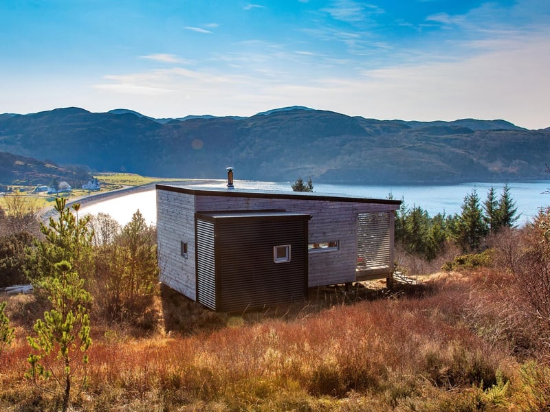 The Batbox has views over mountains and a shimmering sea loch.