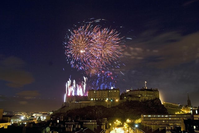 A view of the fireworks over Edinburgh Castle from the Point Hotel, Bread Street, in 2007.
