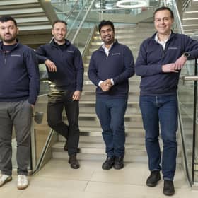 From left, co-founders Dr Valentino Seferai, CTO; Dr Jack Brennan, CEO; Wridhdhisom Karar, Measurement Lead; and Prof Martin Weides, Scientific Advisor.