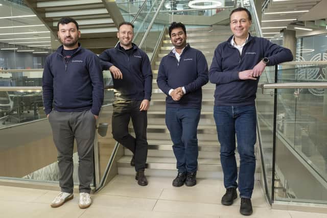 From left, co-founders Dr Valentino Seferai, CTO; Dr Jack Brennan, CEO; Wridhdhisom Karar, Measurement Lead; and Prof Martin Weides, Scientific Advisor.