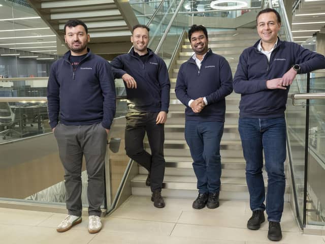 From left, co-founders Dr Valentino Seferai, CTO; Dr Jack Brennan, CEO; Wridhdhisom Karar, Measurement Lead; and Prof Martin Weides, Scientific Advisor.