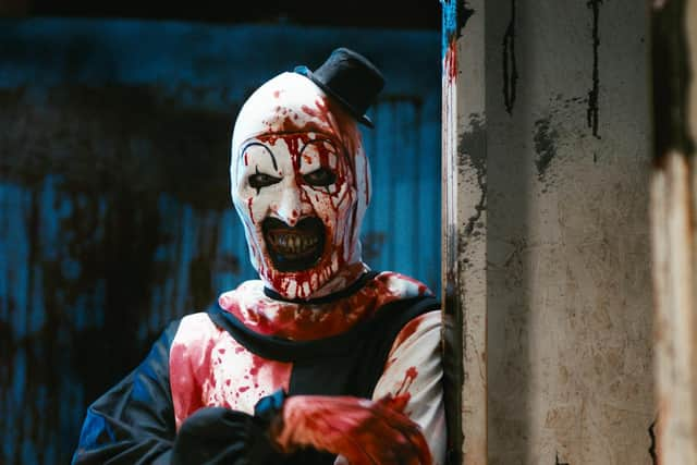 Art The Clown returns in Terrifier 2. Cr: Signature Productions