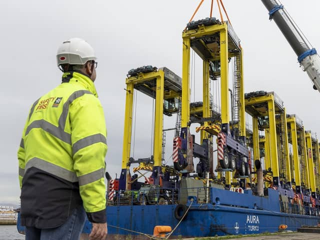 The 12 new straddles form part of Forth Ports’ equipment replacement programme. Picture: Robert Perry