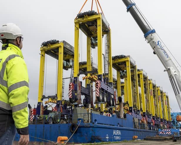 The 12 new straddles form part of Forth Ports’ equipment replacement programme. Picture: Robert Perry