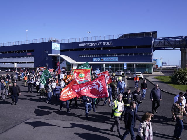 The marchers, including a number of sacked workers, walked past the tied-up Pride of Hull ferry but got no response from anyone inside the P&O building.

Outside the gates, the rally was addressed by union officials as well as former Labour leader Ed Miliband and Labour’s Hull East MP Karl Turner.