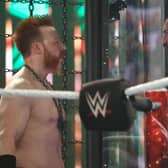 Sheamus and Drew McIntyre engage in a tense stare down ahead of the WWE Championship Elimination Chamber match (Photo: WWE.com)