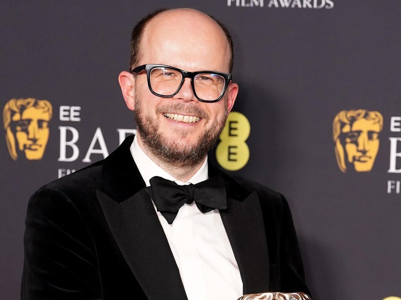 Nick Emerson in the press room after winning the Best Editing award for Conclave during the 78th British Academy Film Awards
