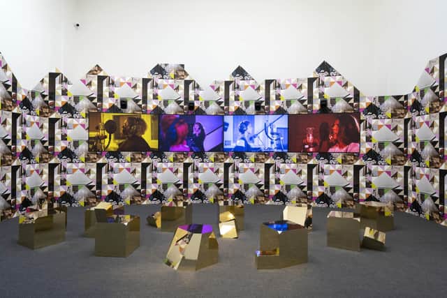 Installation view of Sonia Boyce's exhibition at the British Pavilion, featuring four performers - Errollyn Wallen, Tanita Tikaram, Poppy Ajudha, Jacqui Dankworth – 2022 PIC: Cristiano Corte