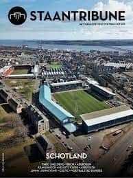 The front cover of Dutch football culture magazine Staantribune with a picture of Dundee's current senior football landscape
