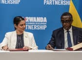 Home Secretary Priti Patel and Rwandan Minister of Foreign Affairs and International Cooperation Vincent Biruta, sign the agreement for asylum seekers to be sent to Rwanda