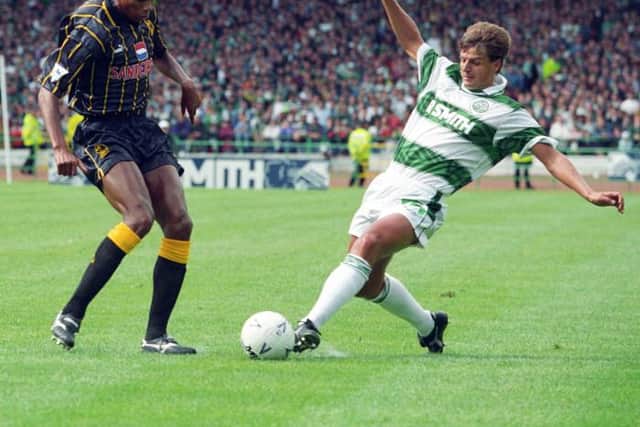 Celtic's Dariusz Wdowczyk (right) gets to the ball ahead of Carlton Palmer in the 1993 encounter. (Picture: SNS)