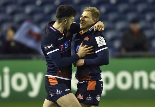 Blair Kinghorn, left, has impressed Jaco van der Walt since moving to stand-off. Picture: Rob Casey/SNS