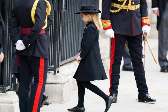 Princess Charlotte arrives for the State Funeral of Queen Elizabeth II, held at Westminster Abbey, London. Picture date: Monday September 19, 2022.