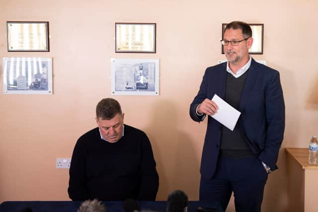 McGhee is introduced by Dundee's chief executive John Nelms.