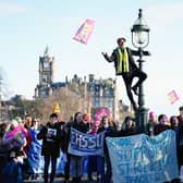 People gather at the Mound in central Edinburgh to highlight the need for a fair pay deal for Scotland's teachers, as teachers continue to take strike action in a dispute over pay. Picture date: Wednesday January 25, 2023.