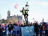 People gather at the Mound in central Edinburgh to highlight the need for a fair pay deal for Scotland's teachers, as teachers continue to take strike action in a dispute over pay. Picture date: Wednesday January 25, 2023.