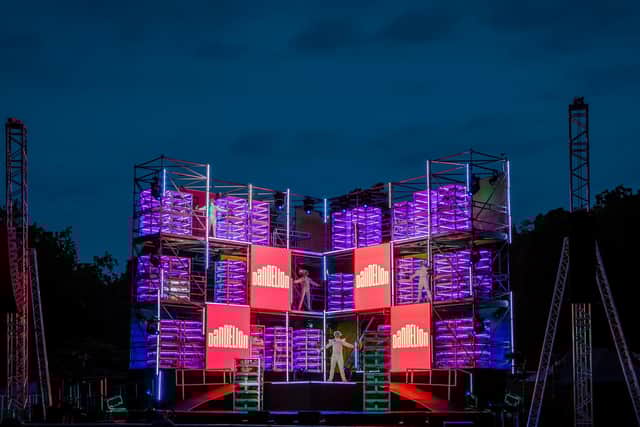 A 10-metre tall installation entitled the Pavilion of Perpetual Light provides the striking backdrop to the Dandelion Festival in Glasgow's Kelvingrove Park this weekend.