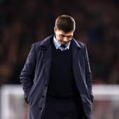 Steven Gerrard looks dejected following Aston Villa's 3-0 defeat to Fulham that has led to his departure. (Photo by Ryan Pierse/Getty Images)