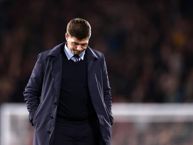 Steven Gerrard looks dejected following Aston Villa's 3-0 defeat to Fulham that has led to his departure. (Photo by Ryan Pierse/Getty Images)