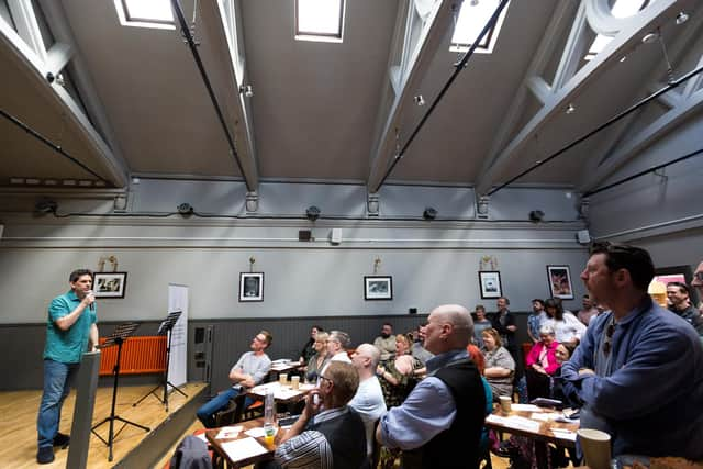 Actor Andy Clark speaking at the launch of the new performing arts body Cairn at the Tron Theatre in Glasgow. Picture: Eoin Carey