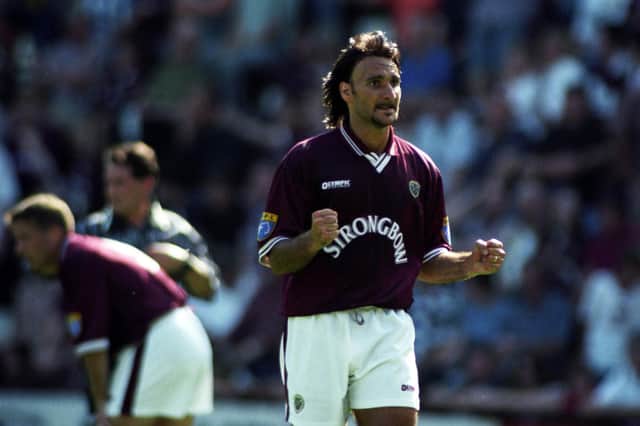Stefano Salvatori celebrates a goal for Hearts in 1997.
