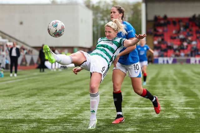 Celtic's Chloe Craig and Rangers' Rio Hardy in action during Monday's SWPL clash.