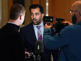 Humza Yousaf speaks to the media on his way to the main chamber for First Minster's Questions. Picture: Andrew Milligan/PA Wire