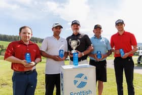 Australian Wayne Perske, centre, flanked  by the other category winners in the inaugural Scottish Open for Golfers at Cardrona Cardrona Golf Hotel and Spa. Picture: Scottish Golf