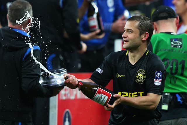Shaun Maloney celebrating after playing for Wigan Athletic in their stunning FA Cup Final victory over Manchester City at Wembley in 2013. (Photo by Alex Livesey/Getty Images)