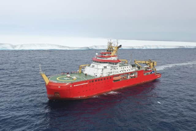 The RRS Sir David Attenborough in front of A23a iceberg in Antarctica. Picture: British Antarctic Survey via AP