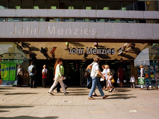 Exterior of John Menzies on Princes Street, Edinburgh.