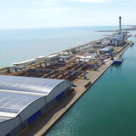 An aerial view of the Port of Shoreham in West Sussex.