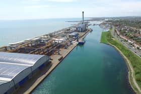 An aerial view of the Port of Shoreham in West Sussex.