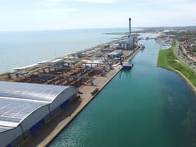 An aerial view of the Port of Shoreham in West Sussex.