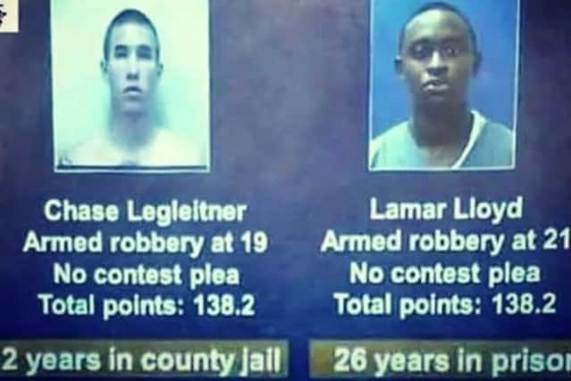 Jameela Jamil posted an image on her instagram, comparing the cases of Chase Legleitner and Lamar Lloyd, reading “Same crime, same courtroom, same judge, same criminal history, 1300% difference in sentencing”.