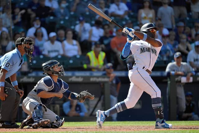 Shed Long Jr hits the game-winning grand slam against the Tampa Bay Rays at T-Mobile Park to give the Seattle Mariners a 6-2 victory in the extra innings. Picture: Alika Jenner/Getty Images