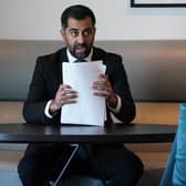 First Minister Humza Yousaf looks over his speech before delivering it to deligates at the SNP annual conference at the Event Complex Aberdeen (TECA) in Aberdeen.