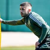 Greg Taylor during a Celtic training session on Friday ahead of facing Motherwell on Saturday. (Photo by Craig Williamson / SNS Group)