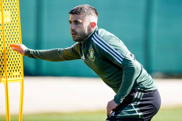 Greg Taylor during a Celtic training session on Friday ahead of facing Motherwell on Saturday. (Photo by Craig Williamson / SNS Group)