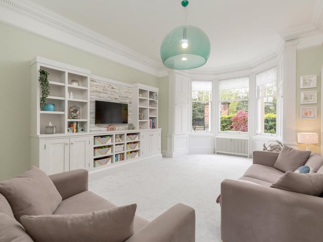 The accommodation is set over three storeys and there is a large formal lounge with bay window to the front of the ground floor.
On the other side of the entrance hallway is a generously-proportioned double bedroom, while the first floor contains a drawing room and two ensuite bedrooms.
The other three bedrooms and a family bathroom are on the top floor.