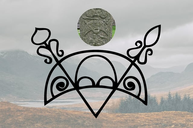 The Crescent V-rod is another Pictish symbol which appears commonly on stones. The crescent component is thought to represent the sun or the moon; a skyward view. The ‘V’ is said to be composed of arrows, one pointing downwards and another upwards, it has been suggested that it represents the arrival of a soul at birth and its return upon death. A stone featuring this design can be found in the Orkney museum.