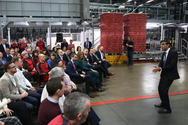 Rishi Sunak speaks to local business leaders in Lisburn, County Antrim, Northern Ireland (Picture: Liam McBurney/PA)